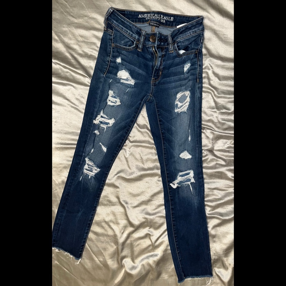 American Eagle Outfitters Women's Ripped Dark Blue Skinny Jeans